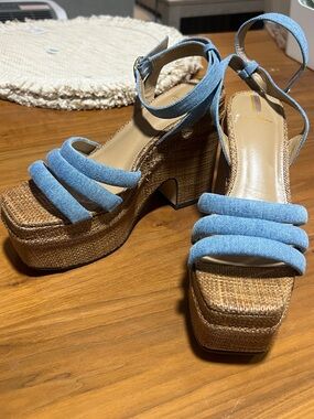 Sam Edelman Blue Fabric Strappy Woven Platform Sandals